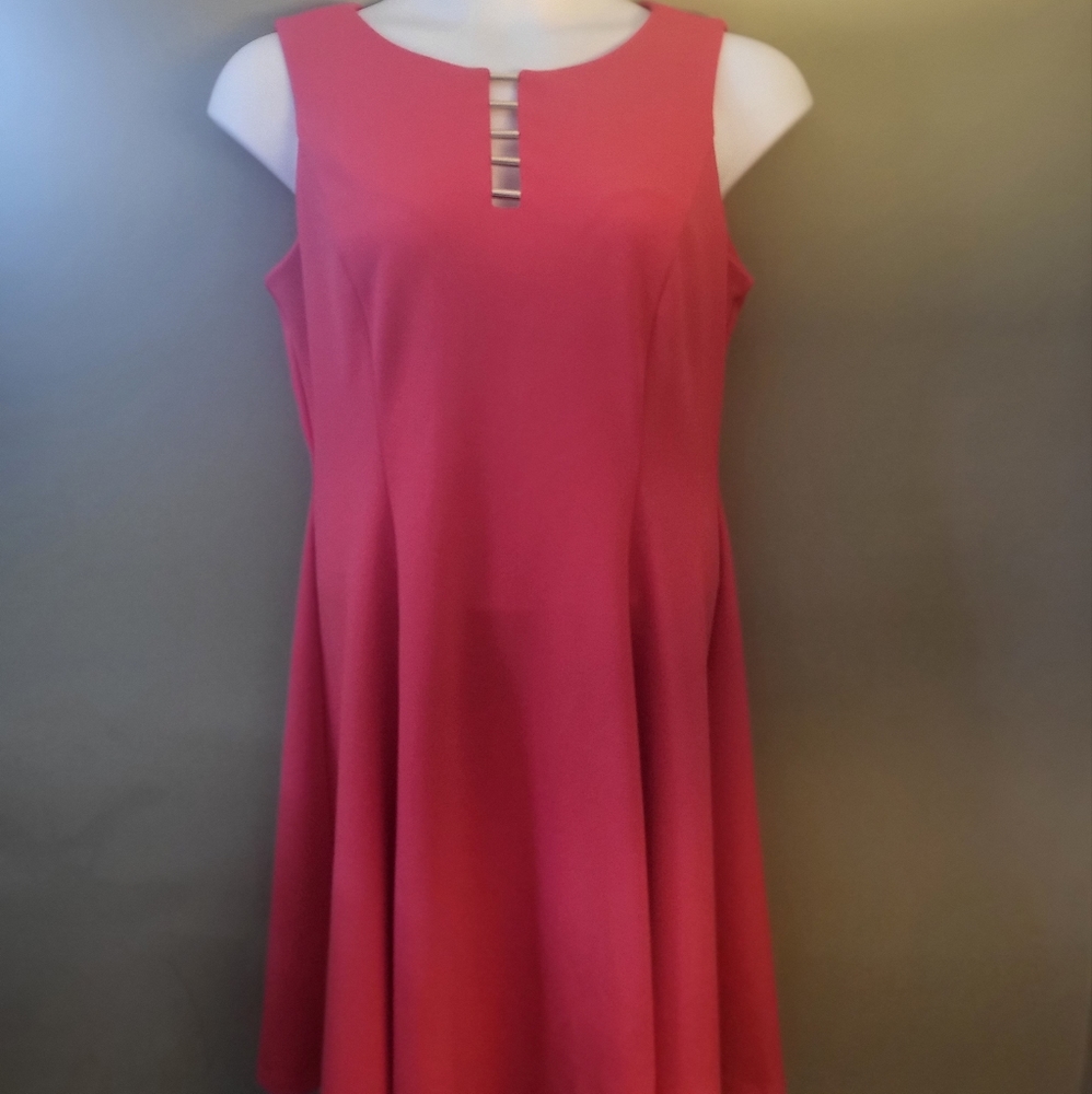 Womens, A-Line, Back zip, Half zip, Split collar, Peach Cocktail Dress, Size 14